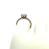 0.91 Carat Asscher Cut E VVS2 Diamond 0.48 Carat Ruby Platinum Engagement Ring