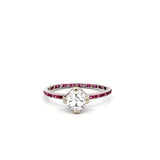 0.91 Carat Asscher Cut E VVS2 Diamond 0.48 Carat Ruby Platinum Engagement Ring