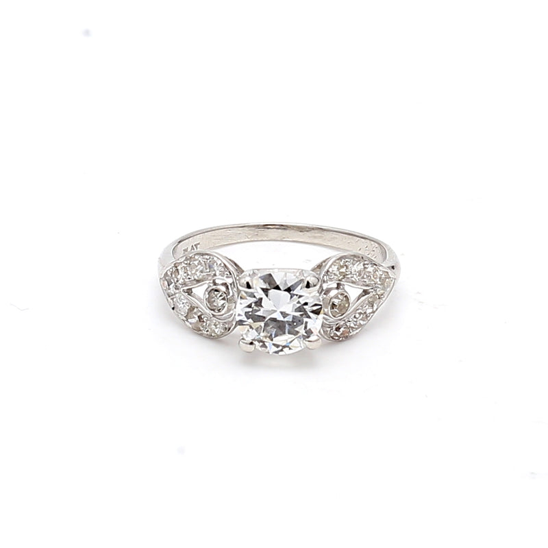 1.20 Carat Circular Brilliant Cut and Old European Cut Diamond Platinum Art Deco Ring
