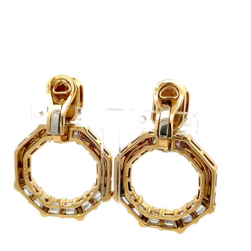 2.88 Carat Baguette Shape Diamond 18 Karat Yellow Gold Dangling Earrings