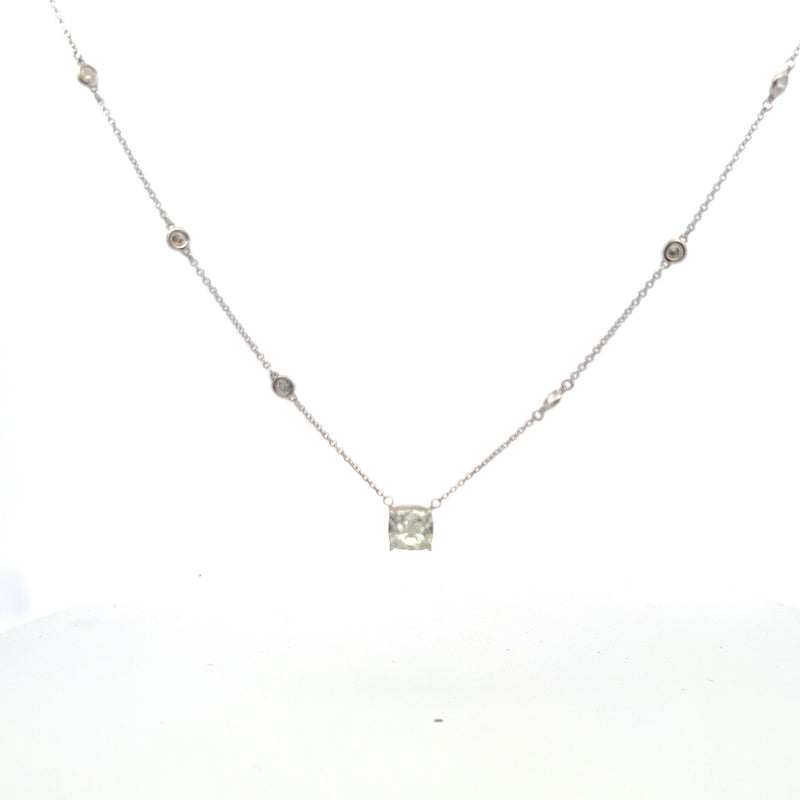 2.81 Carat Cushion Brilliant and Round Diamond 14K White Gold Pendant Necklace