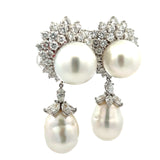 13.50 Carat Round and Marquis Diamond 2.00 Carat Pearl 18K WG/Plat Dangling Earrings