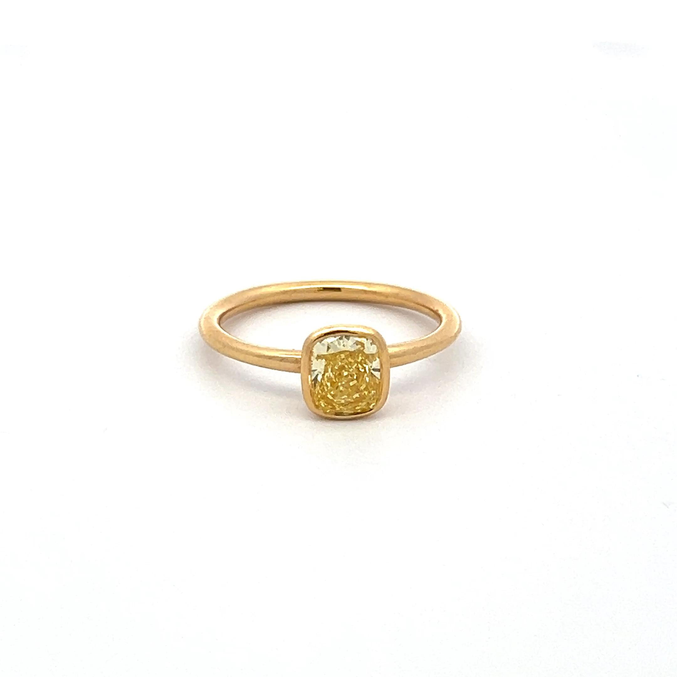 Tiffany & Co 0.90 Carat Cushion Intense FY Diamond 18K YG Engagement Ring