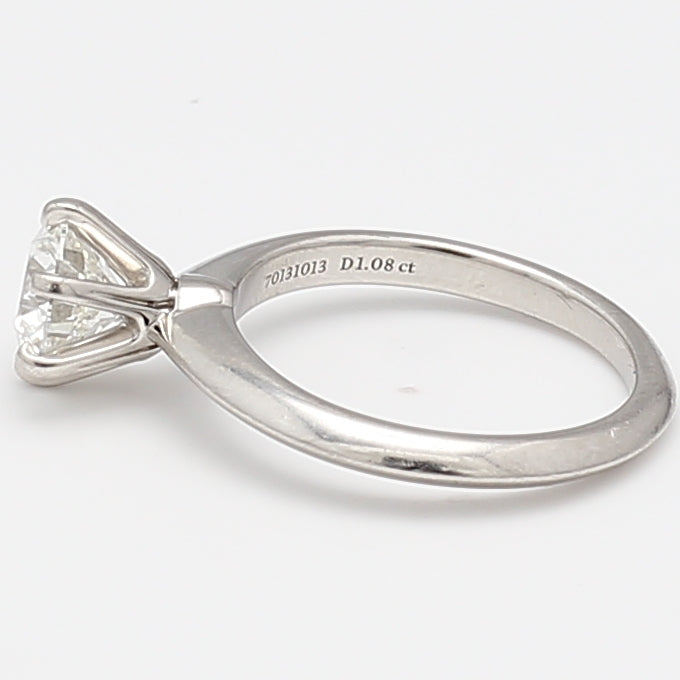 Tiffany & Co 1.08 Carat Round Brilliant G SI1 Diamond Platinum Engagement Ring
