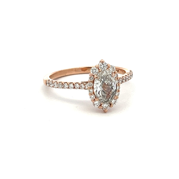 0.95 Carat Marquis and Round Brilliant Diamond 14K Rose Gold Engagement Ring