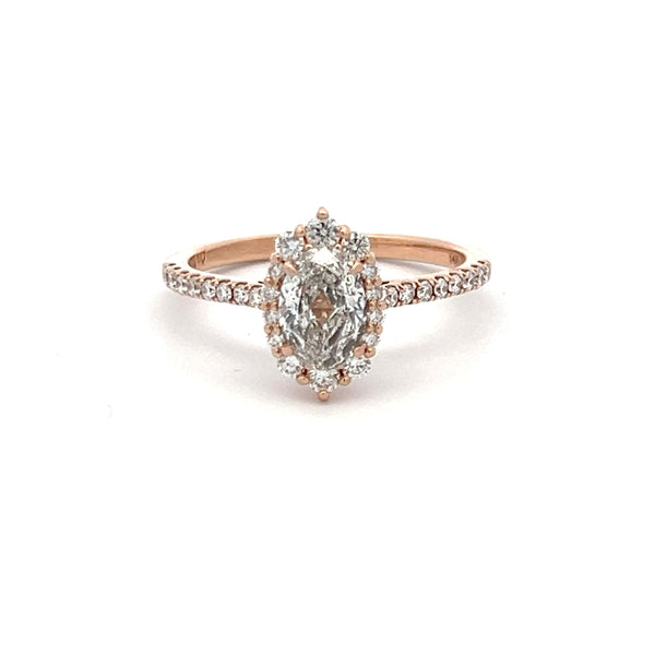 0.95 Carat Marquis and Round Brilliant Diamond 14K Rose Gold Engagement Ring