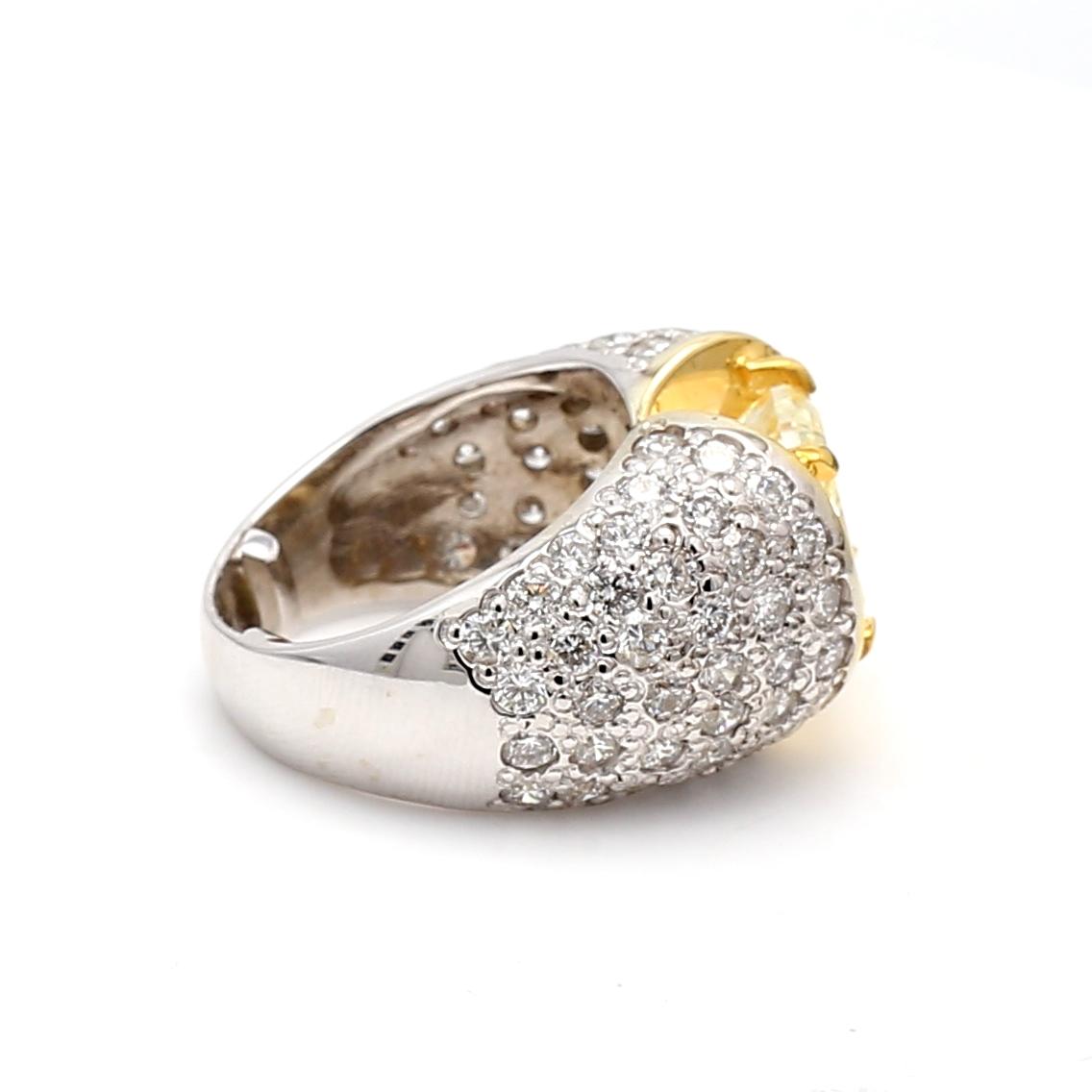 7.14ct Fancy Light Yellow Radiant Cut VVS2 & Round Diamond Two-Tone Gold Ring