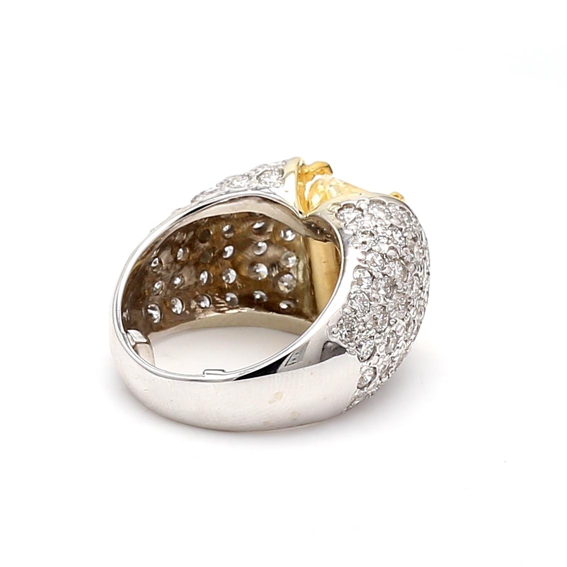 7.14ct Fancy Light Yellow Radiant Cut VVS2 & Round Diamond Two-Tone Gold Ring