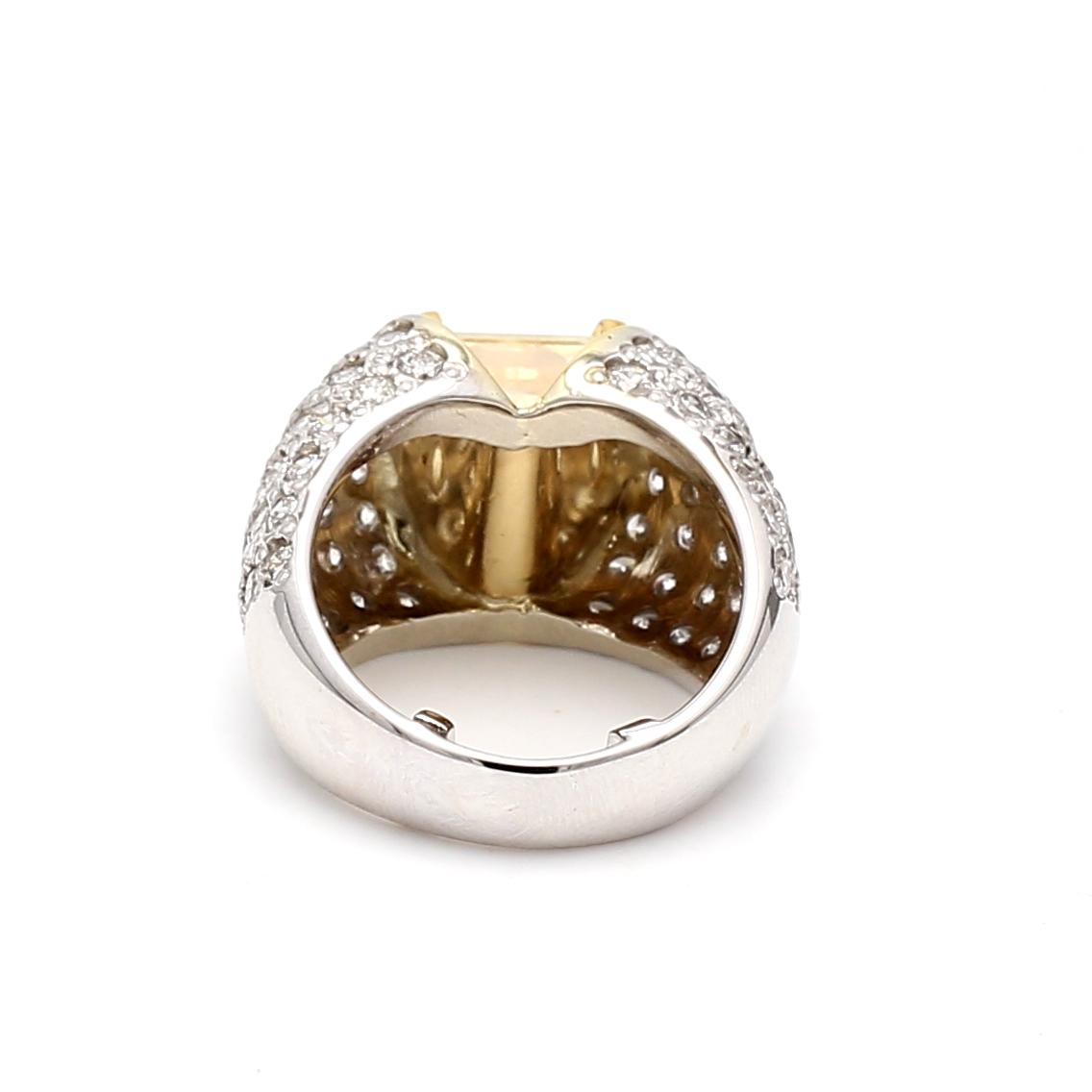 7.14ct Fancy Light Yellow Radiant Cut VVS2 & Round Diamond Two-Tone Gold Ring