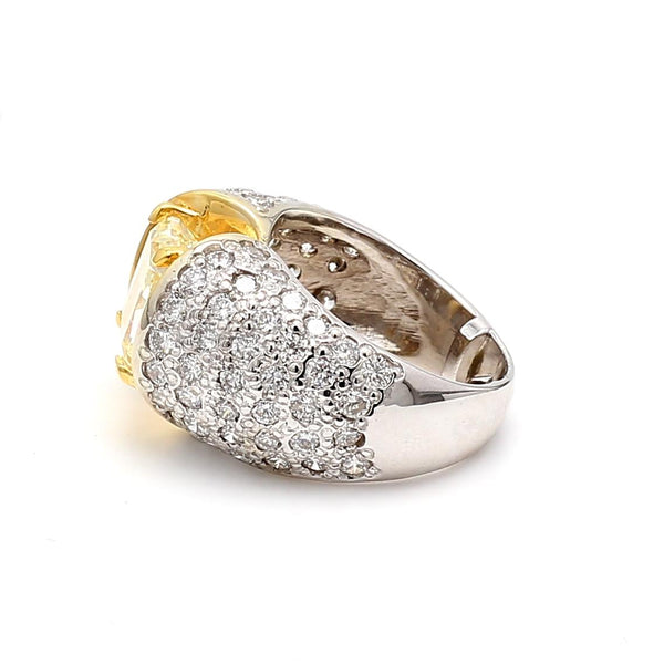 7.14ct Fancy Light Yellow Radiant Cut VVS2 & Round Diamond Two-Tone Gold Ring