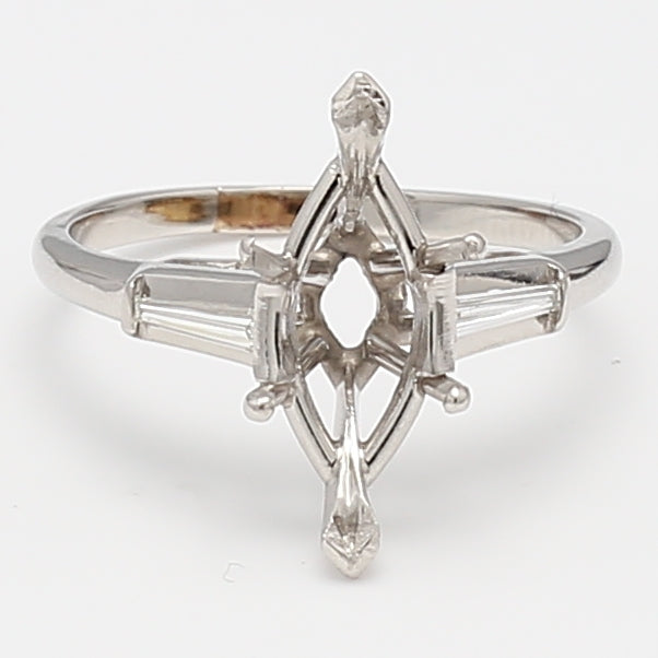 0.20 Carat Baguette Shape F VS1 Diamond Platinum Semi Mount Ring
