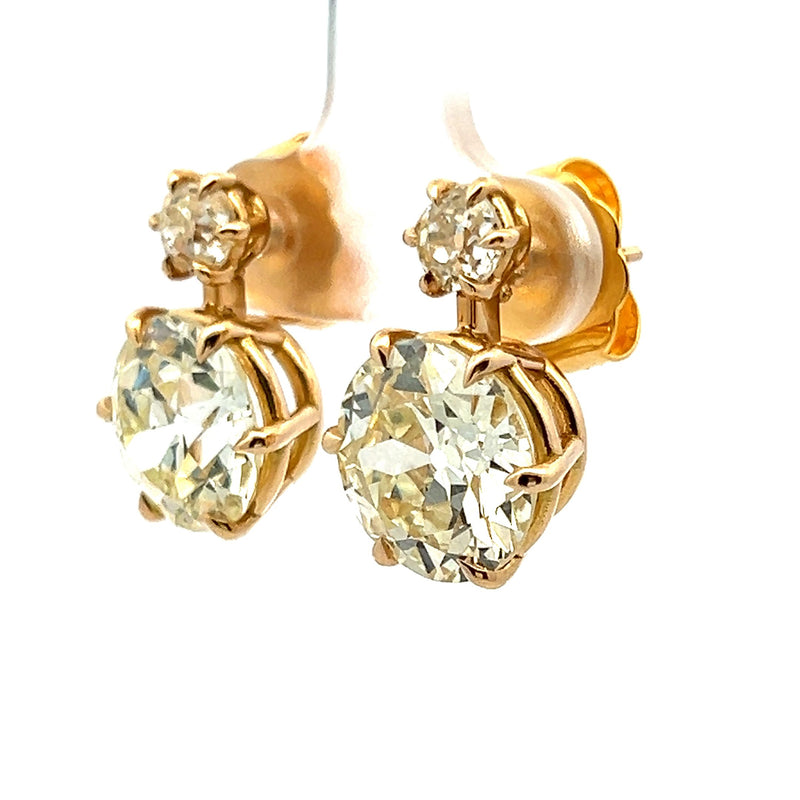 11.75 Carat Old European Cut L-S VS2-SI1 Diamond 14 Karat Yellow Gold Stud Earrings