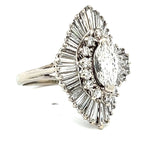 3.90 Carat Baguette and Marquis Shape and Round Brilliant Diamond 18K WG Ballerina Ring