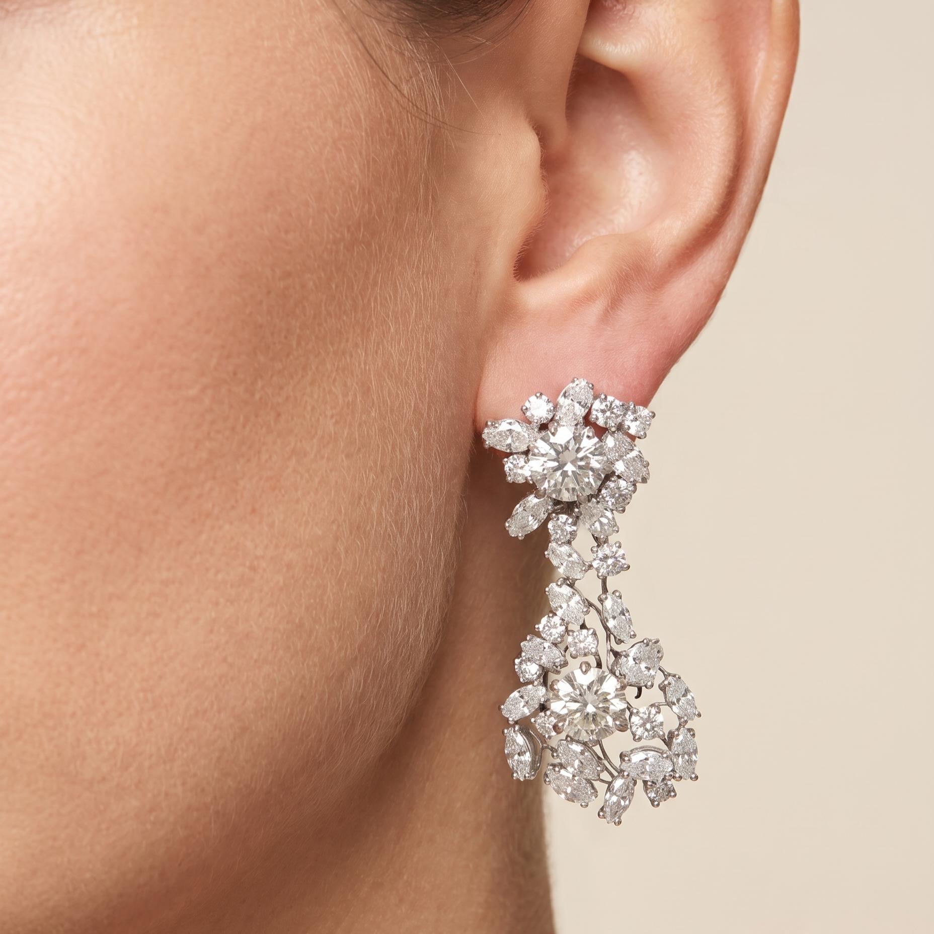 New Platinum Dangling Earrings with 14.47ct Round & Marquis Diamonds M VS1/VS2