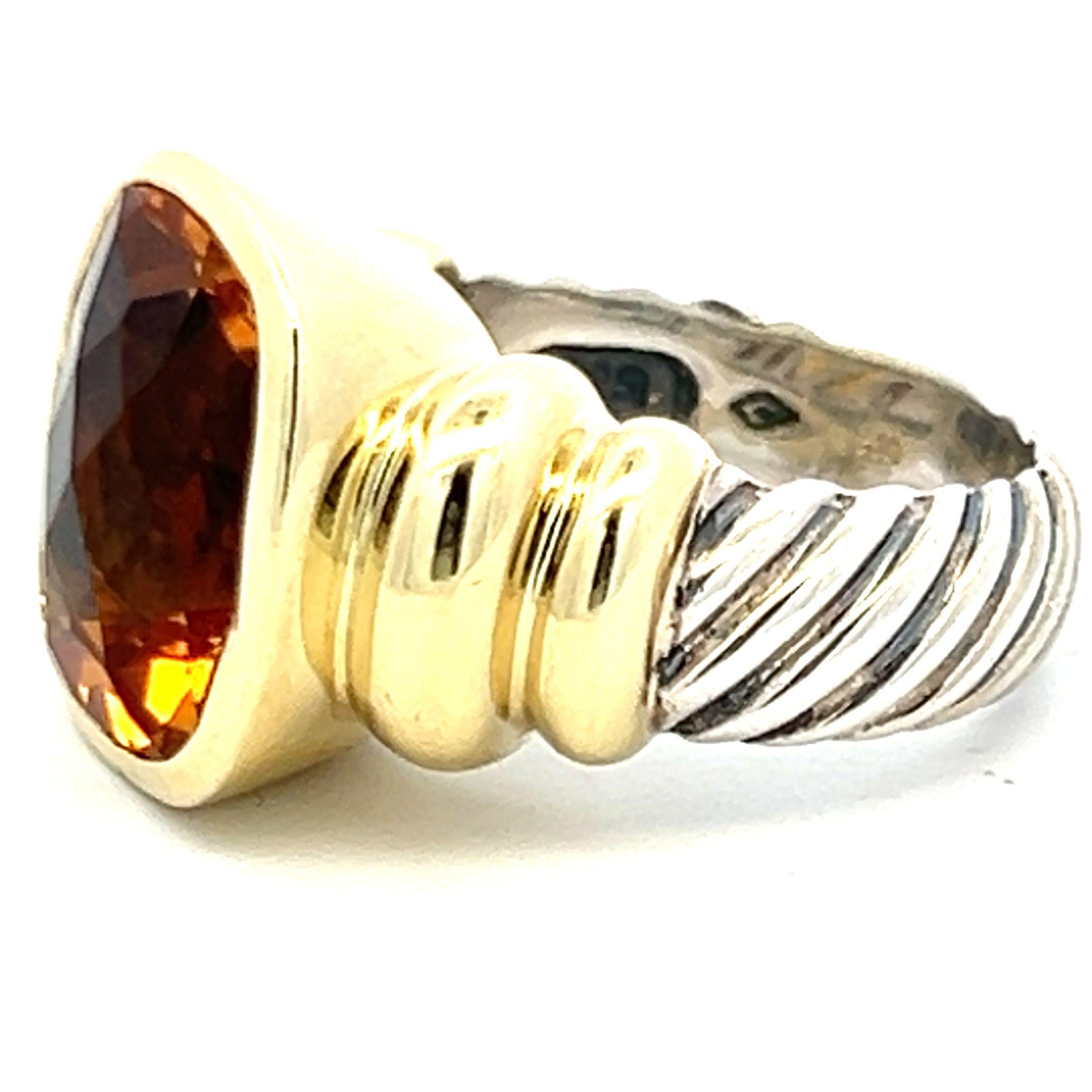 David Yurman 9.00 Carat Citrine 14 Karat Two Tone Gold/Silver Cocktail Ring