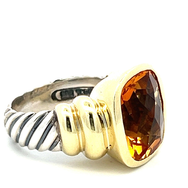 David Yurman 9.00 Carat Citrine 14 Karat Two Tone Gold/Silver Cocktail Ring