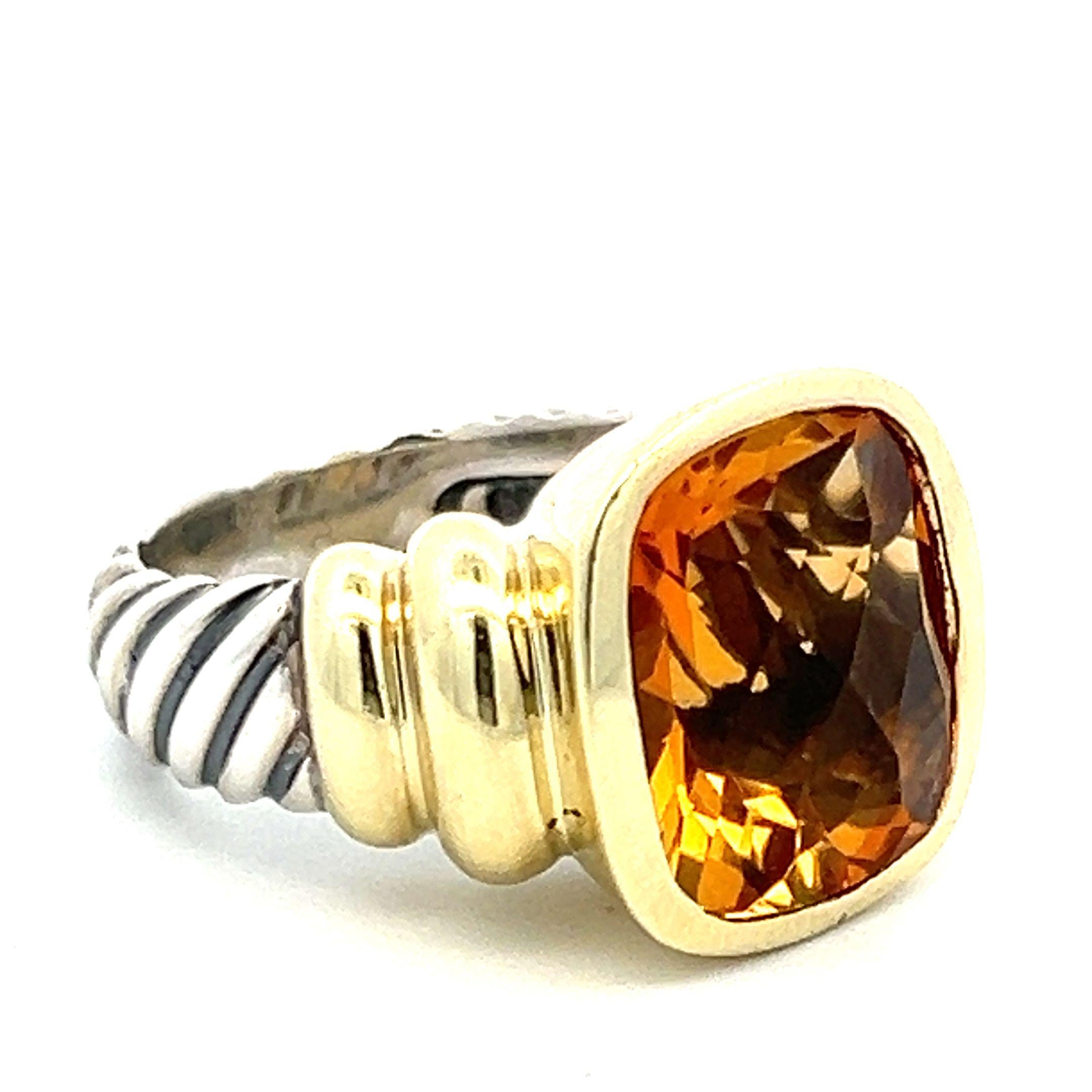 David Yurman 9.00 Carat Citrine 14 Karat Two Tone Gold/Silver Cocktail Ring