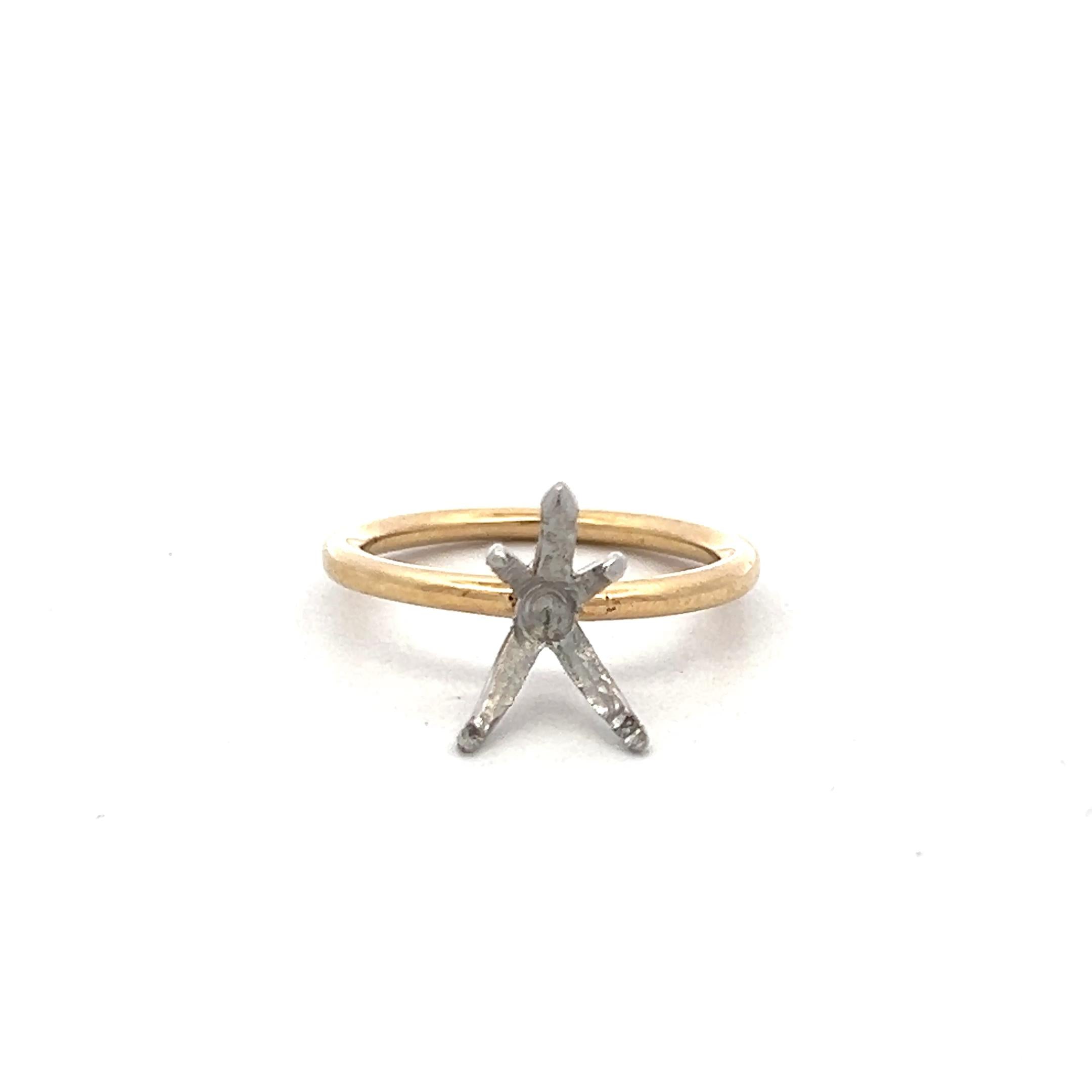 14 Karat Two Tone Gold/Platinum Semi Mount Ring Hold 2 plus carat pear shape