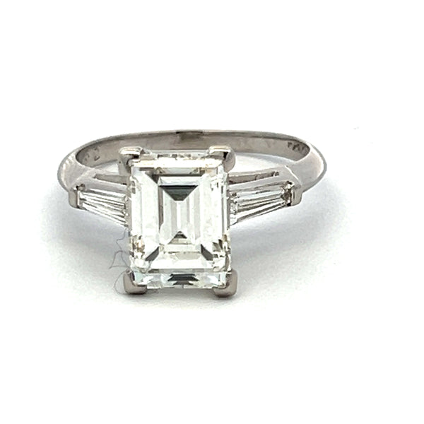 3.13 Carat Emerald Cut and Baguette Diamond Platinum Engagement Ring