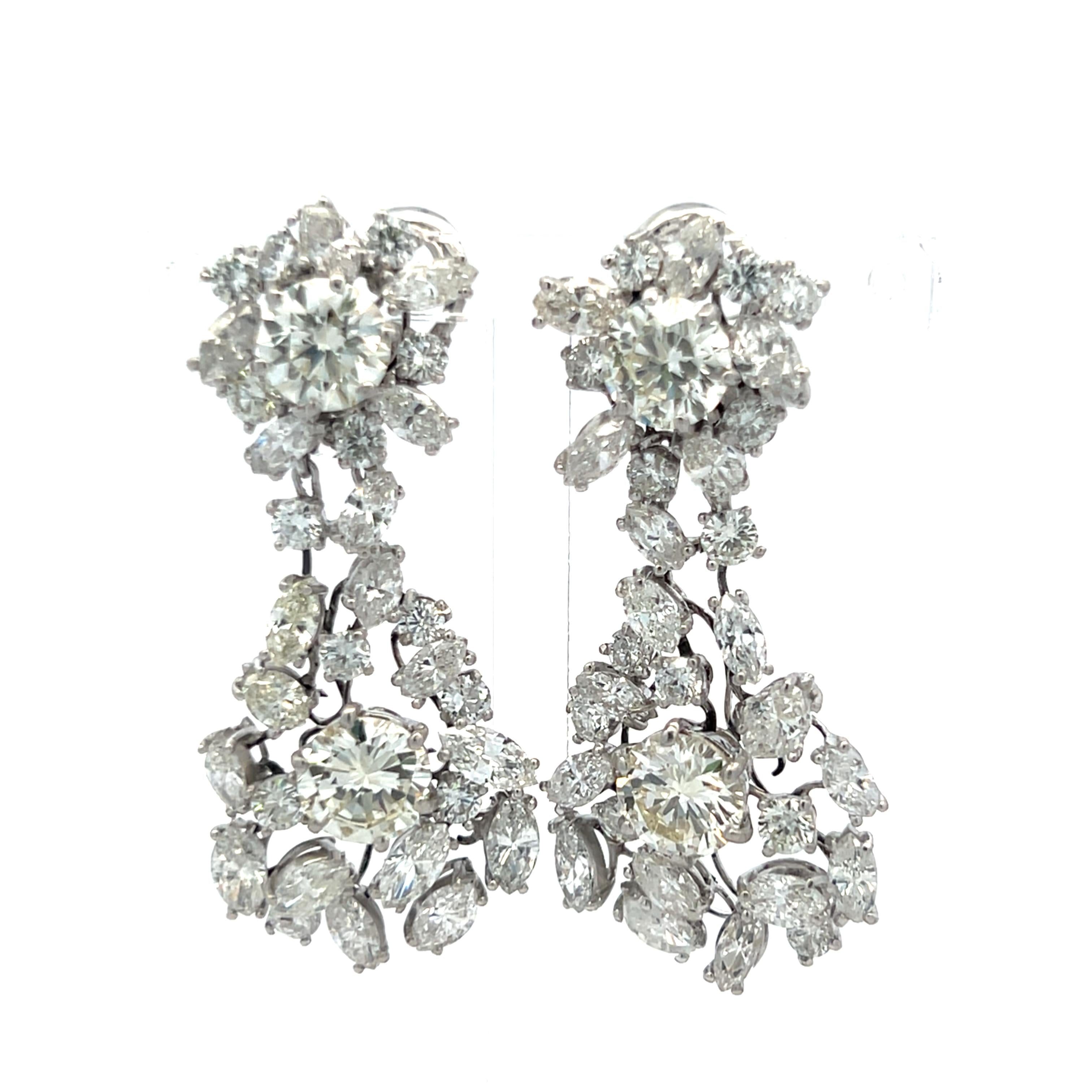 New Platinum Dangling Earrings with 14.47ct Round & Marquis Diamonds M VS1/VS2