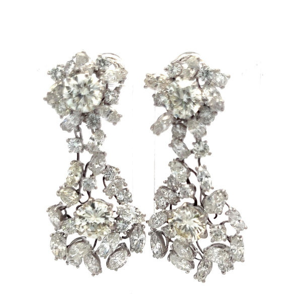 13.08 Carat Diamond Marquis & Round Brilliant Platinum Dangling Earrings