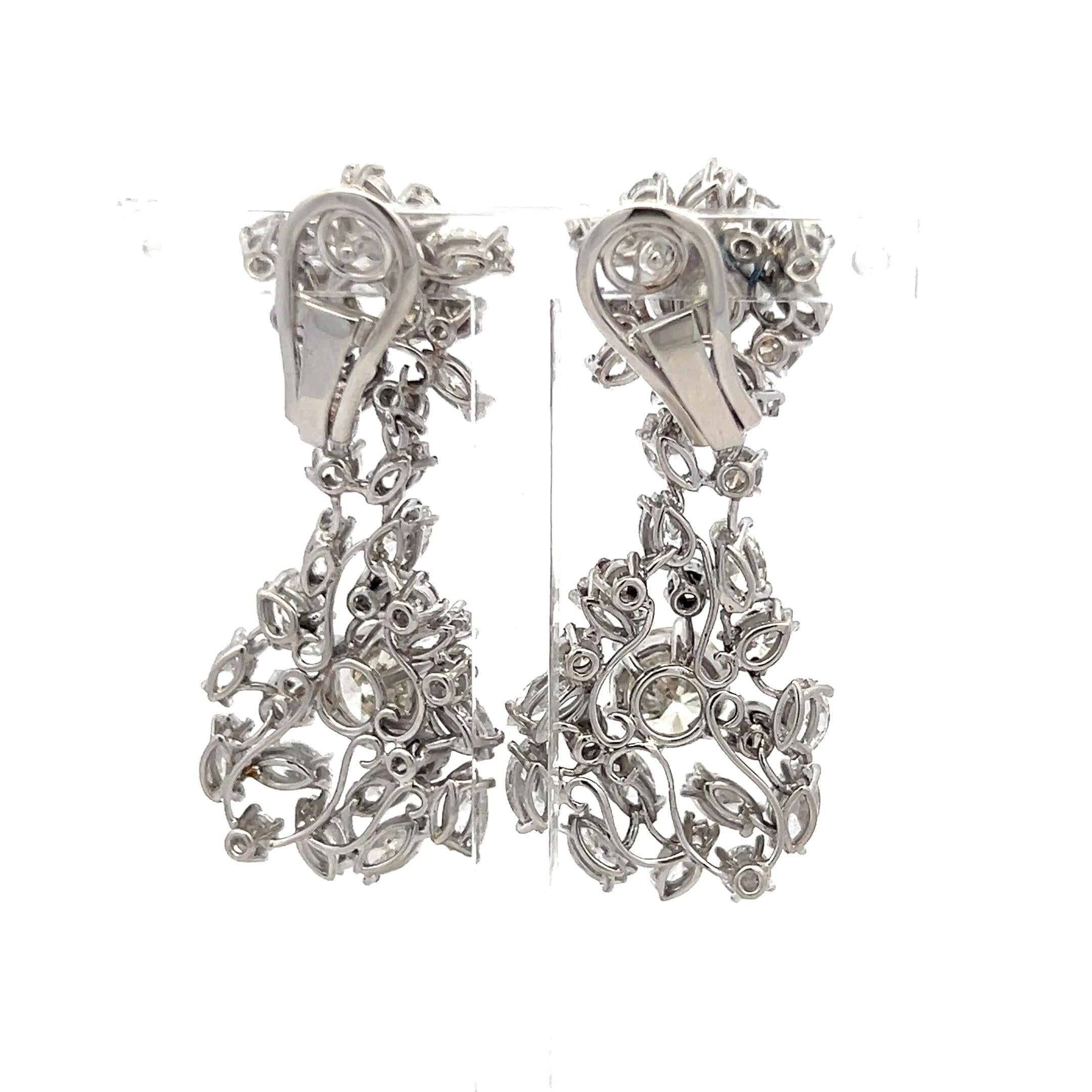 New Platinum Dangling Earrings with 14.47ct Round & Marquis Diamonds M VS1/VS2