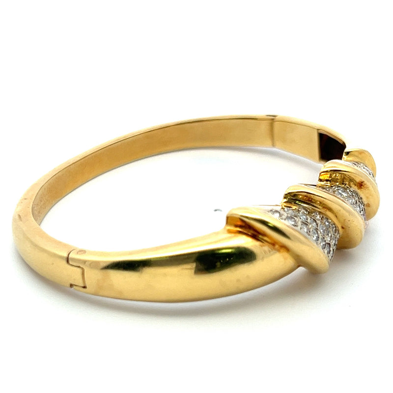 1.12 Carat Round Brilliant I SI1 Diamond 18 Karat Yellow Gold Bangle Bracelet
