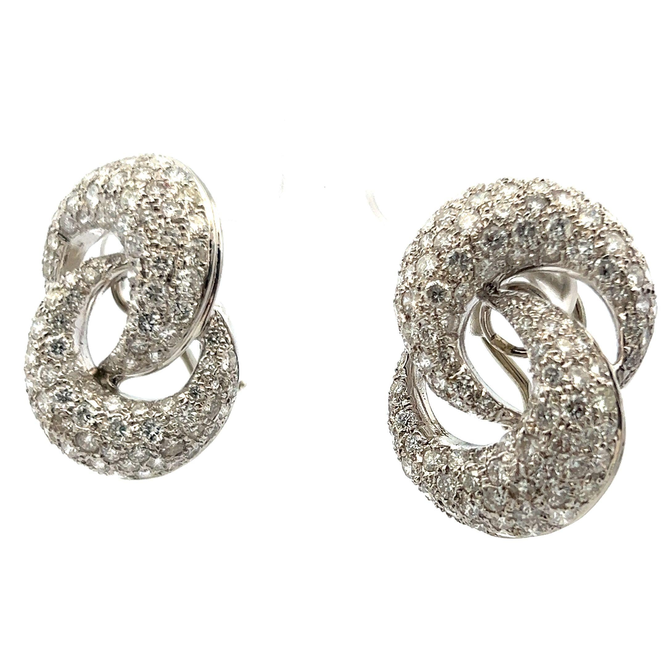 Vintage 18K White Gold Clip-On Earrings with 4.5 Carat Round F VS1 Diamonds