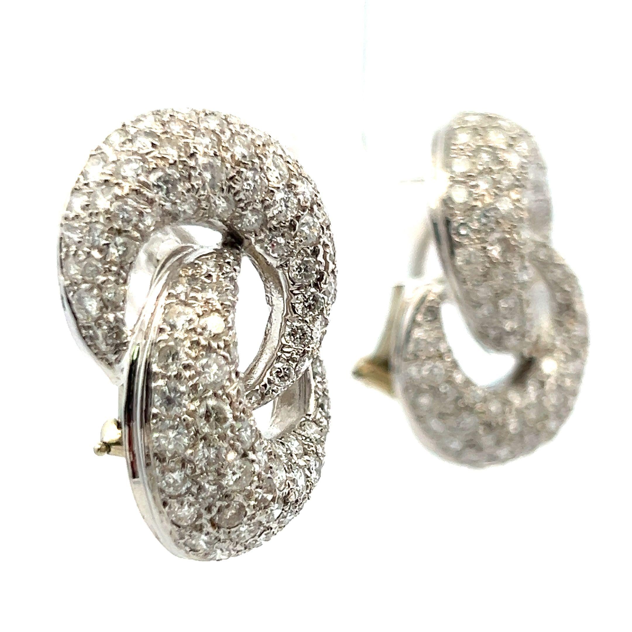 Vintage 18K White Gold Clip-On Earrings with 4.5 Carat Round F VS1 Diamonds