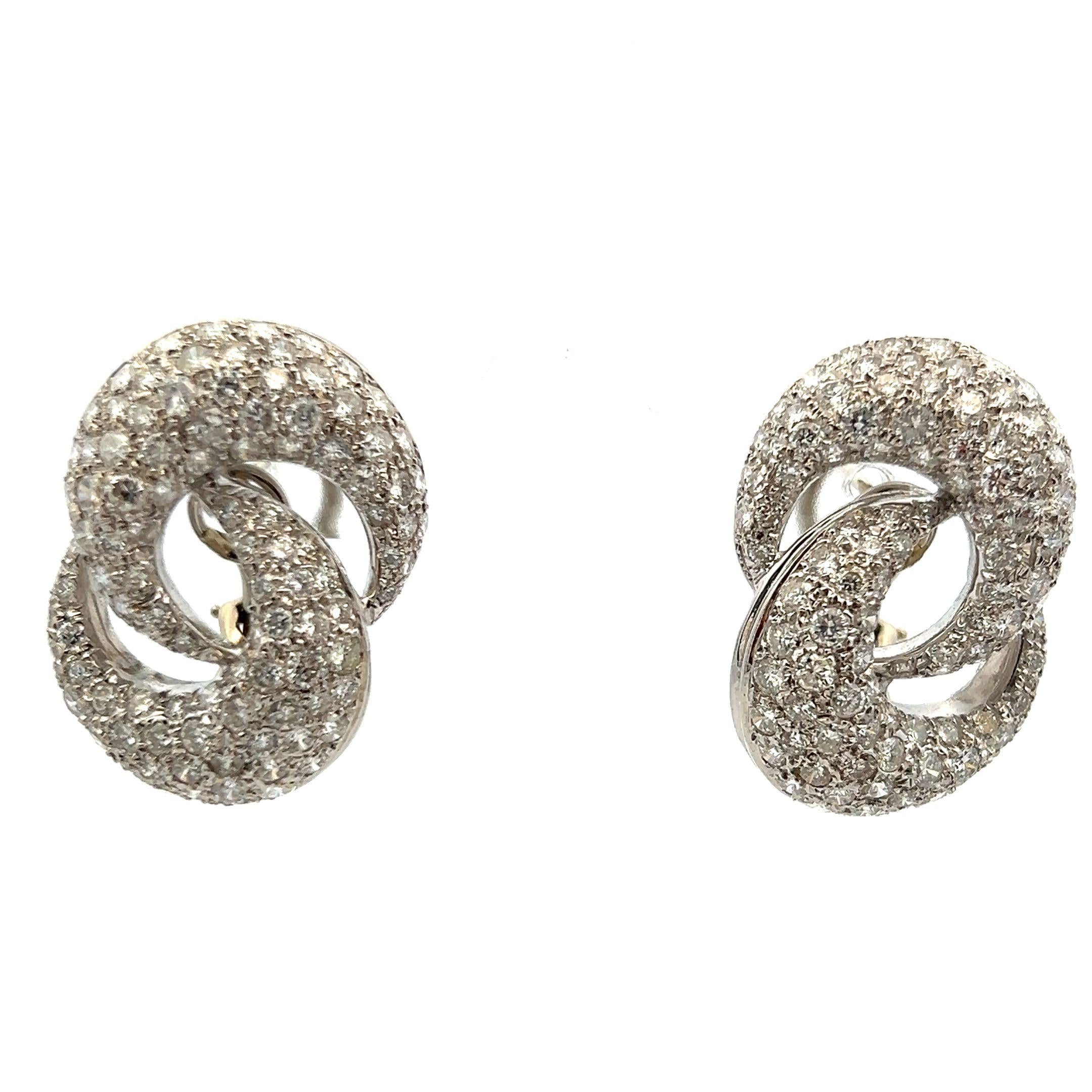 Vintage 18K White Gold Clip-On Earrings with 4.5 Carat Round F VS1 Diamonds