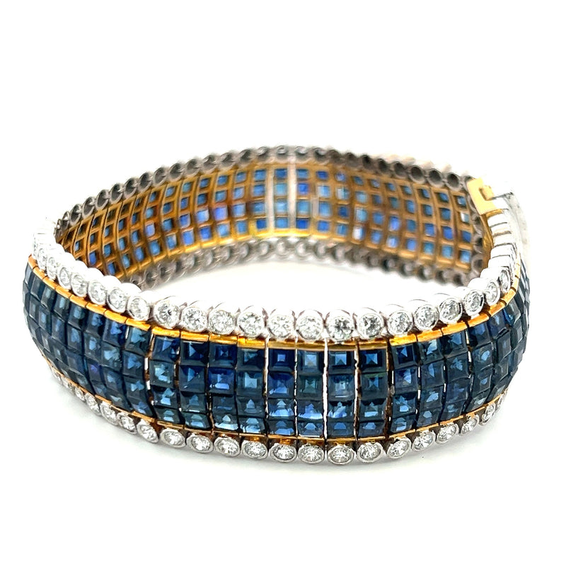 20.00 Carat Sapphire 7.70 Carat Round and Asscher Diamond 18K Gold/Plat Link Bracelet