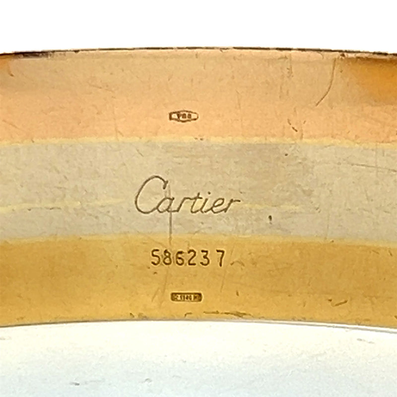 Cartier Vintage 34.30 grams Double C 18 Karat Tri Color Gold Bangle Bracelet