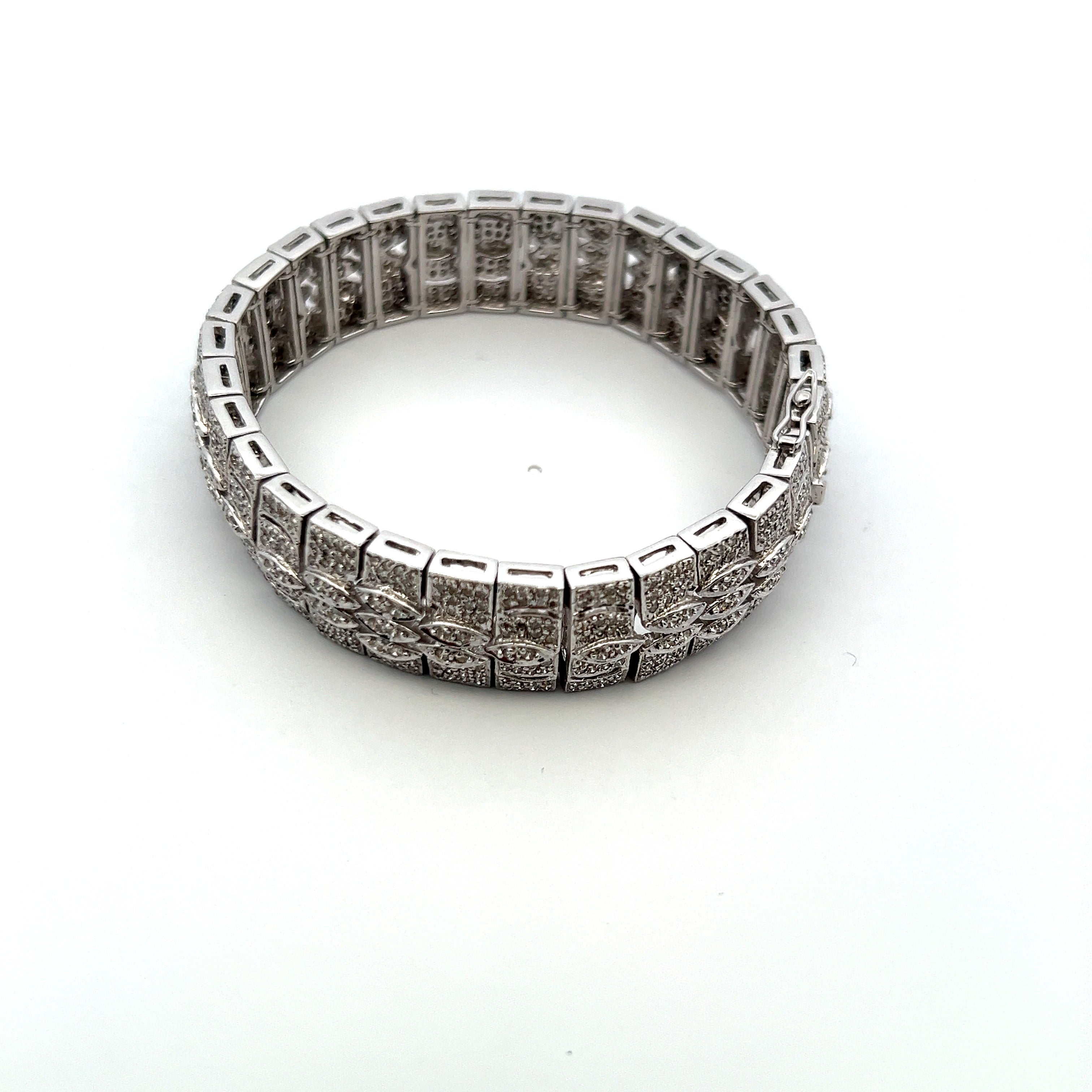 7.00 Carat Round Brilliant Diamond 14 Karat White Gold Art-Deco Bracelet