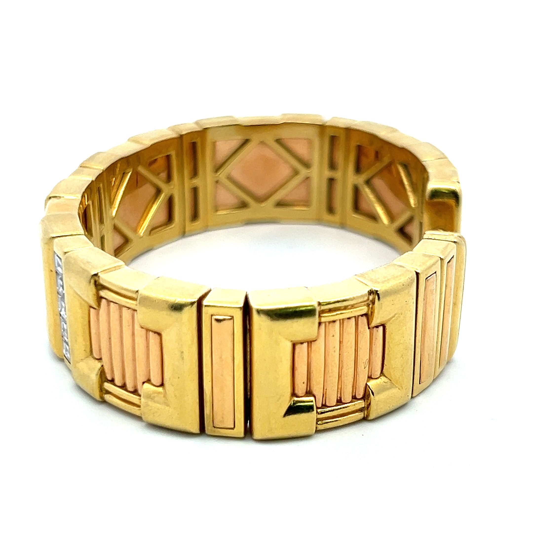 2.00 Carat Emerald Cut Diamond 18 Karat Two Tone Gold Cuff Bracelet