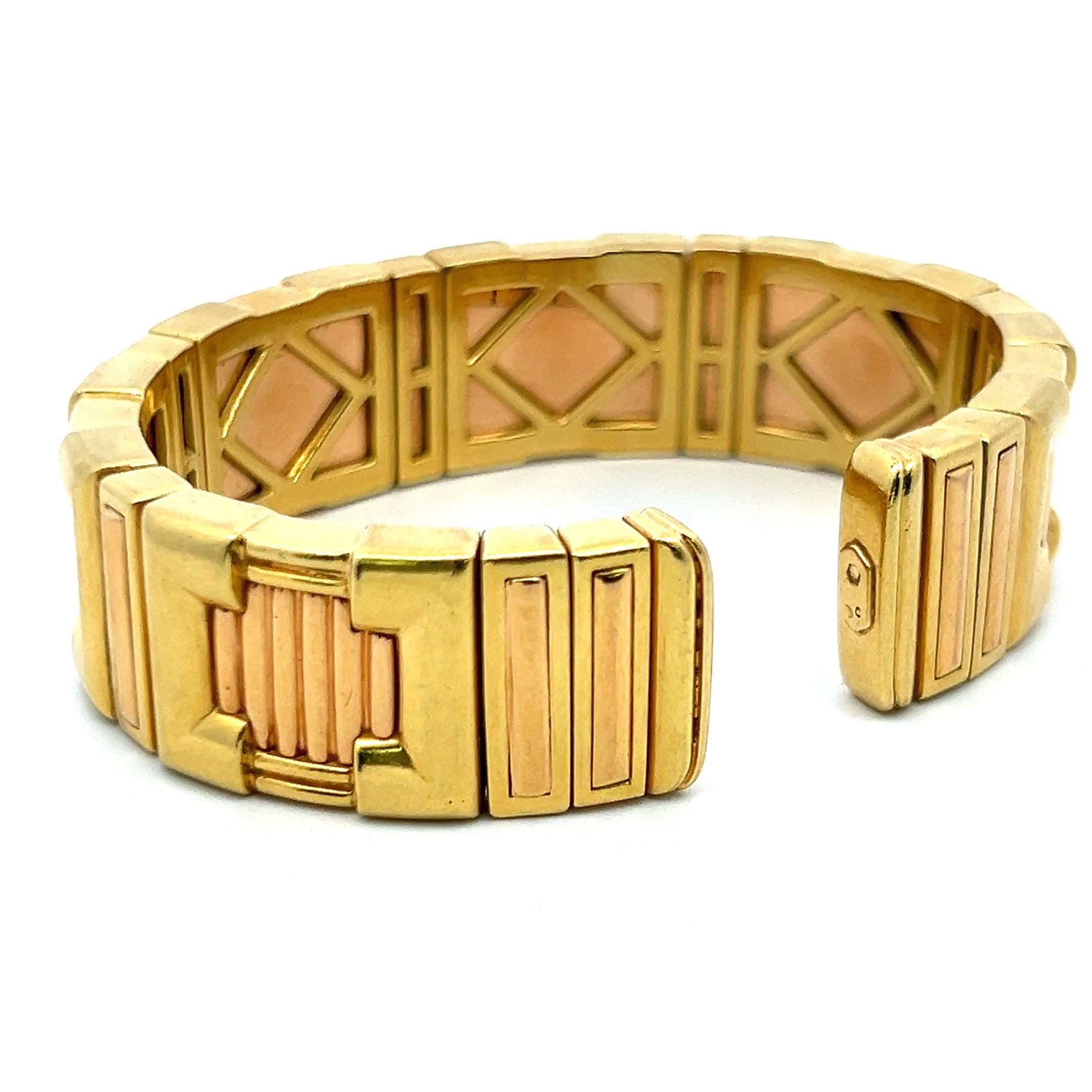 2.00 Carat Emerald Cut Diamond 18 Karat Two Tone Gold Cuff Bracelet