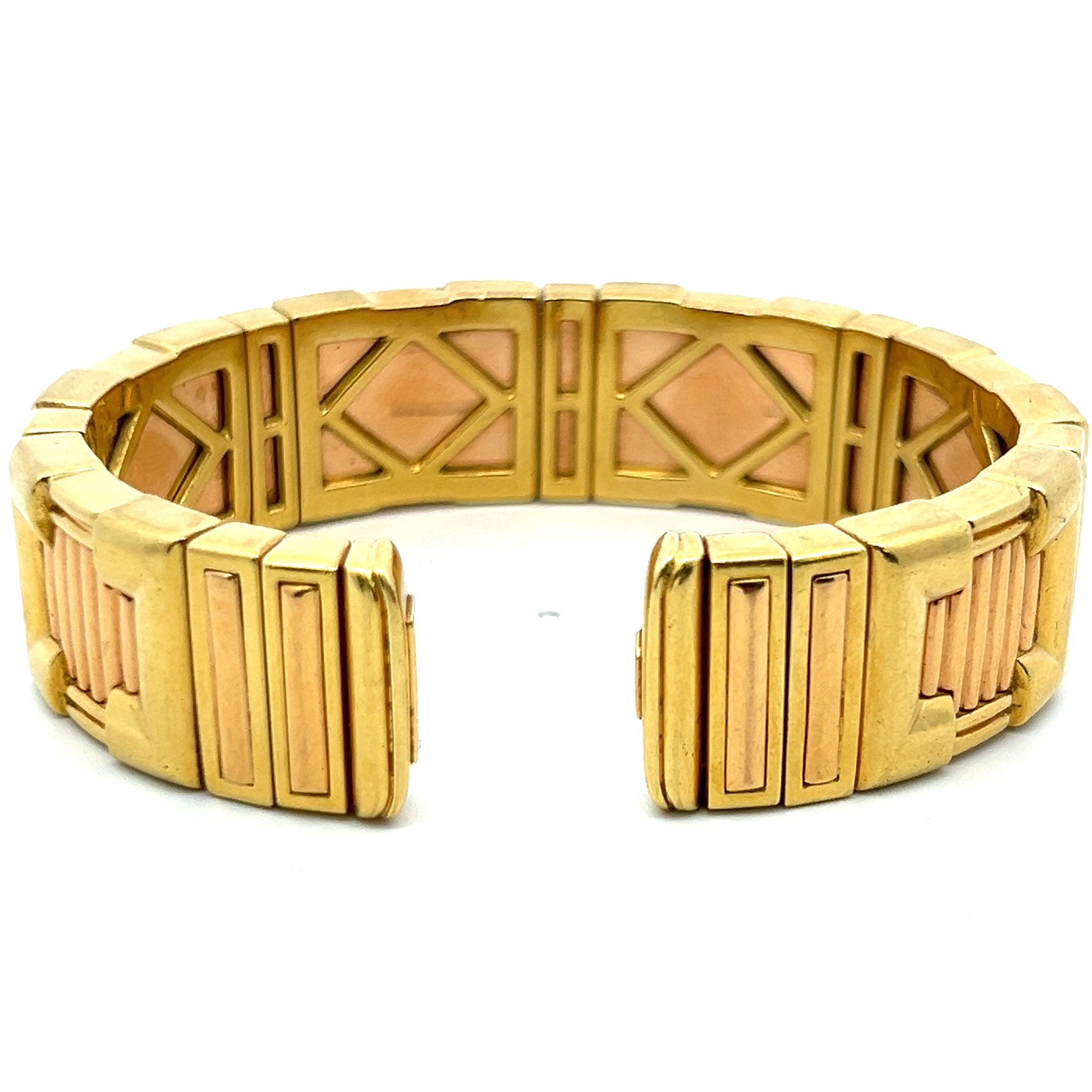 2.00 Carat Emerald Cut Diamond 18 Karat Two Tone Gold Cuff Bracelet