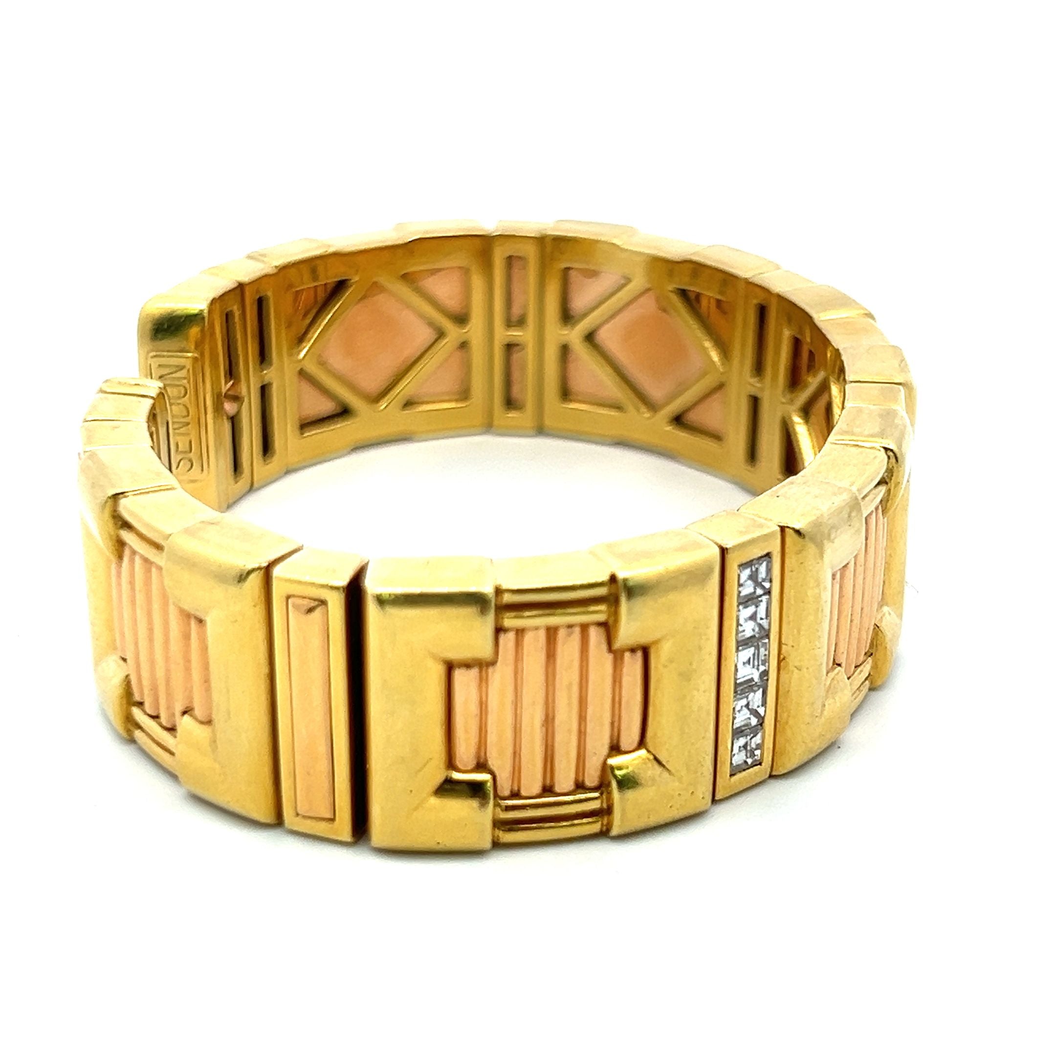 2.00 Carat Emerald Cut Diamond 18 Karat Two Tone Gold Cuff Bracelet