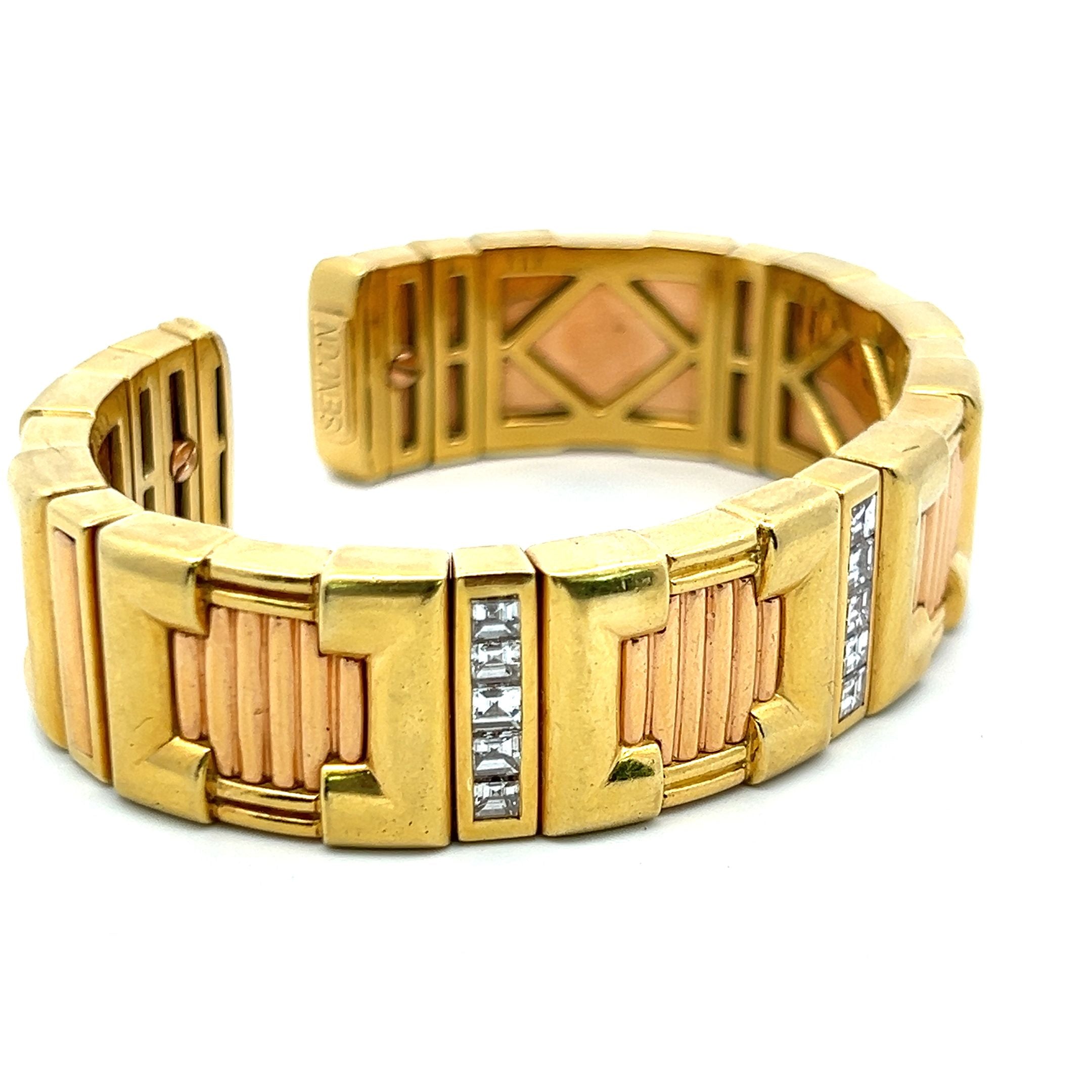 2.00 Carat Emerald Cut Diamond 18 Karat Two Tone Gold Cuff Bracelet