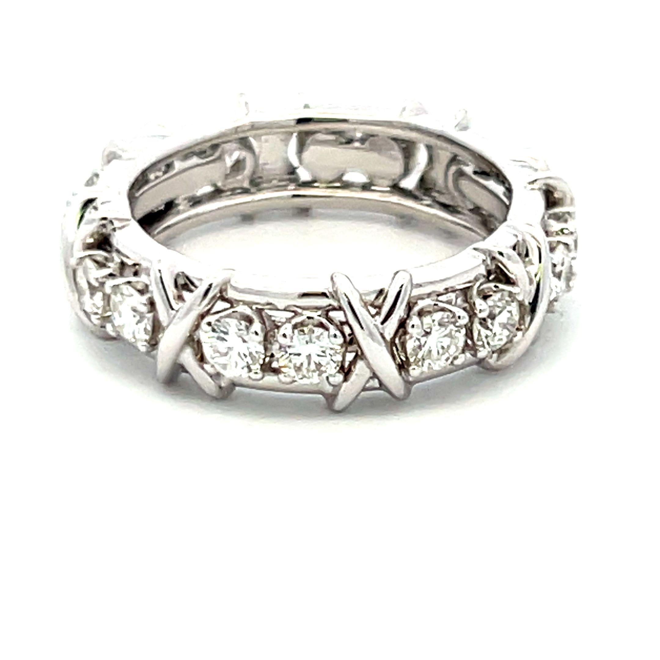 Tiffany & Co. 1.14ct F VS1 Diamond Platinum X-Design Eternity Band Ring