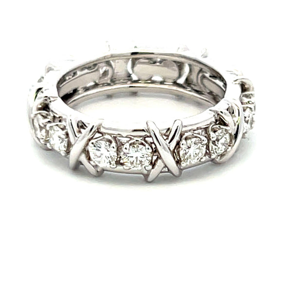 Tiffany & Co. 1.14ct F VS1 Diamond Platinum X-Design Eternity Band Ring
