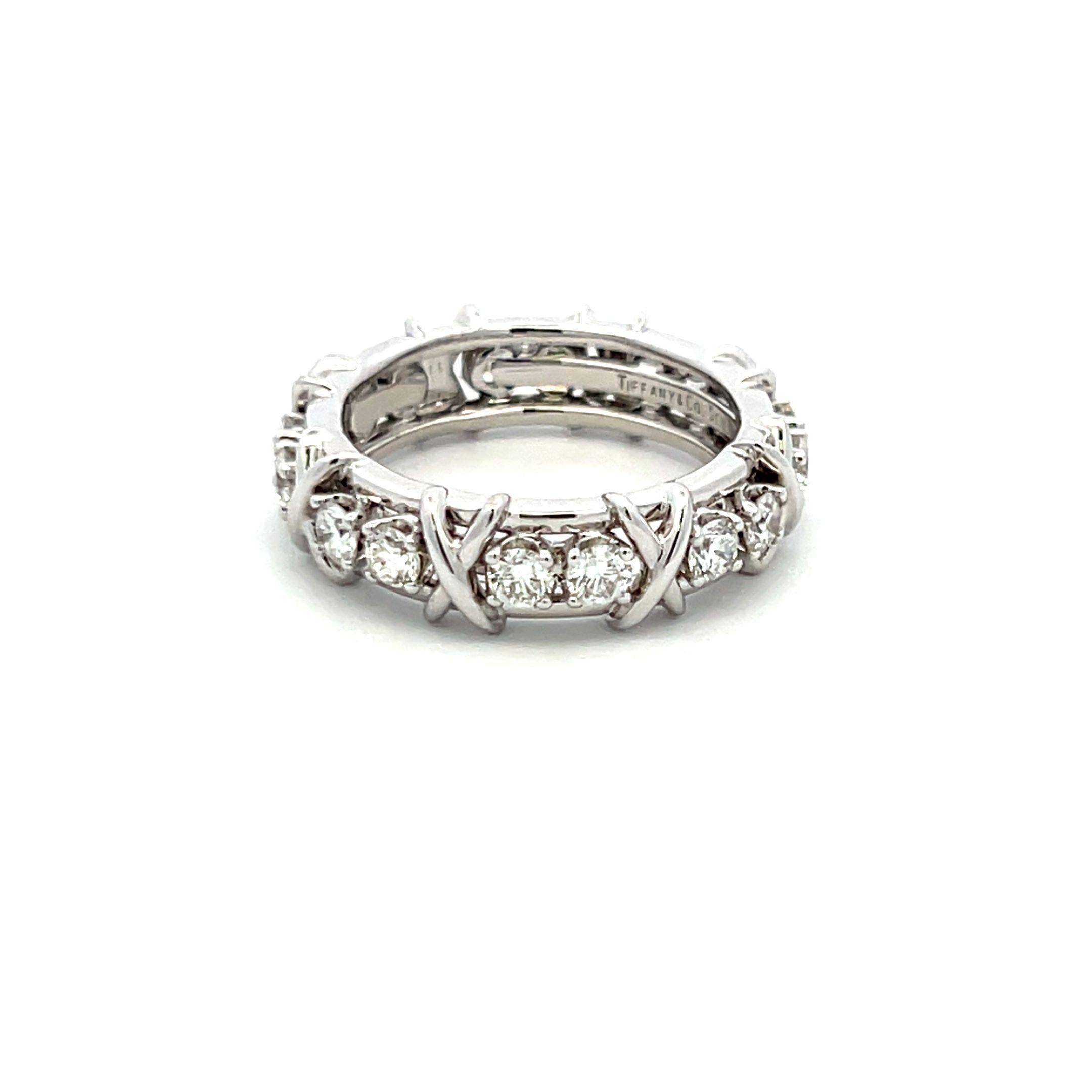 Tiffany & Co. 1.14ct F VS1 Diamond Platinum X-Design Eternity Band Ring