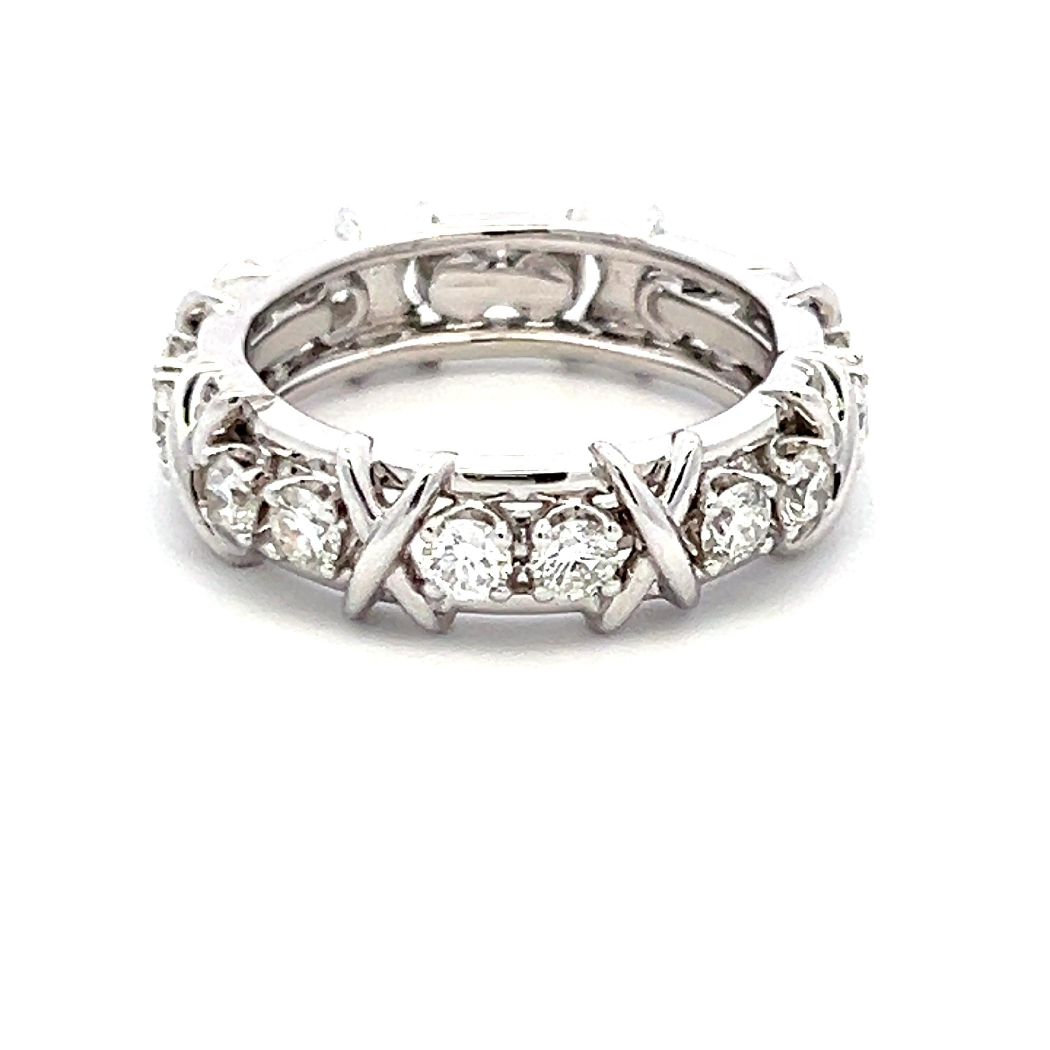 Tiffany & Co. 1.14ct F VS1 Diamond Platinum X-Design Eternity Band Ring