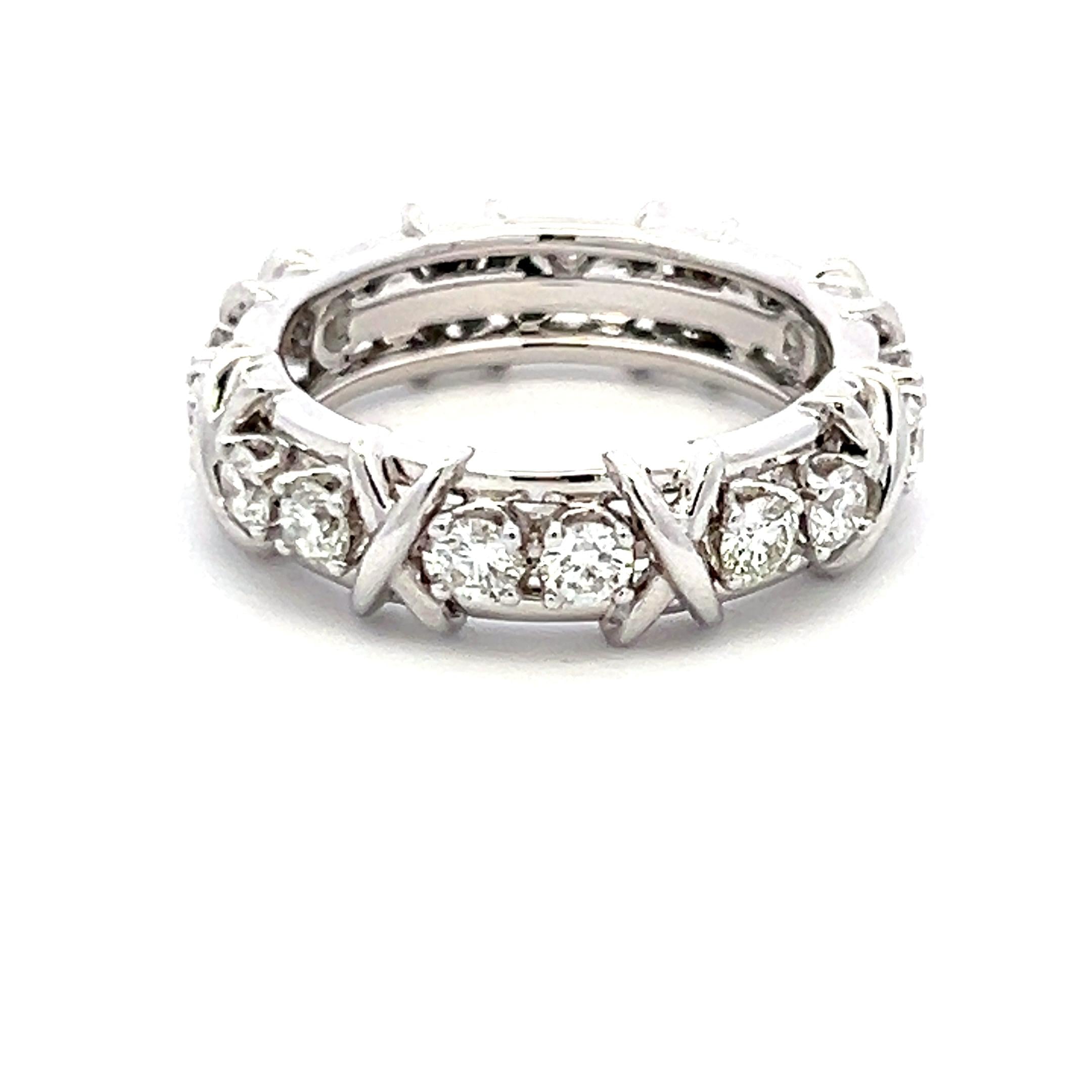 Tiffany & Co. 1.14ct F VS1 Diamond Platinum X-Design Eternity Band Ring
