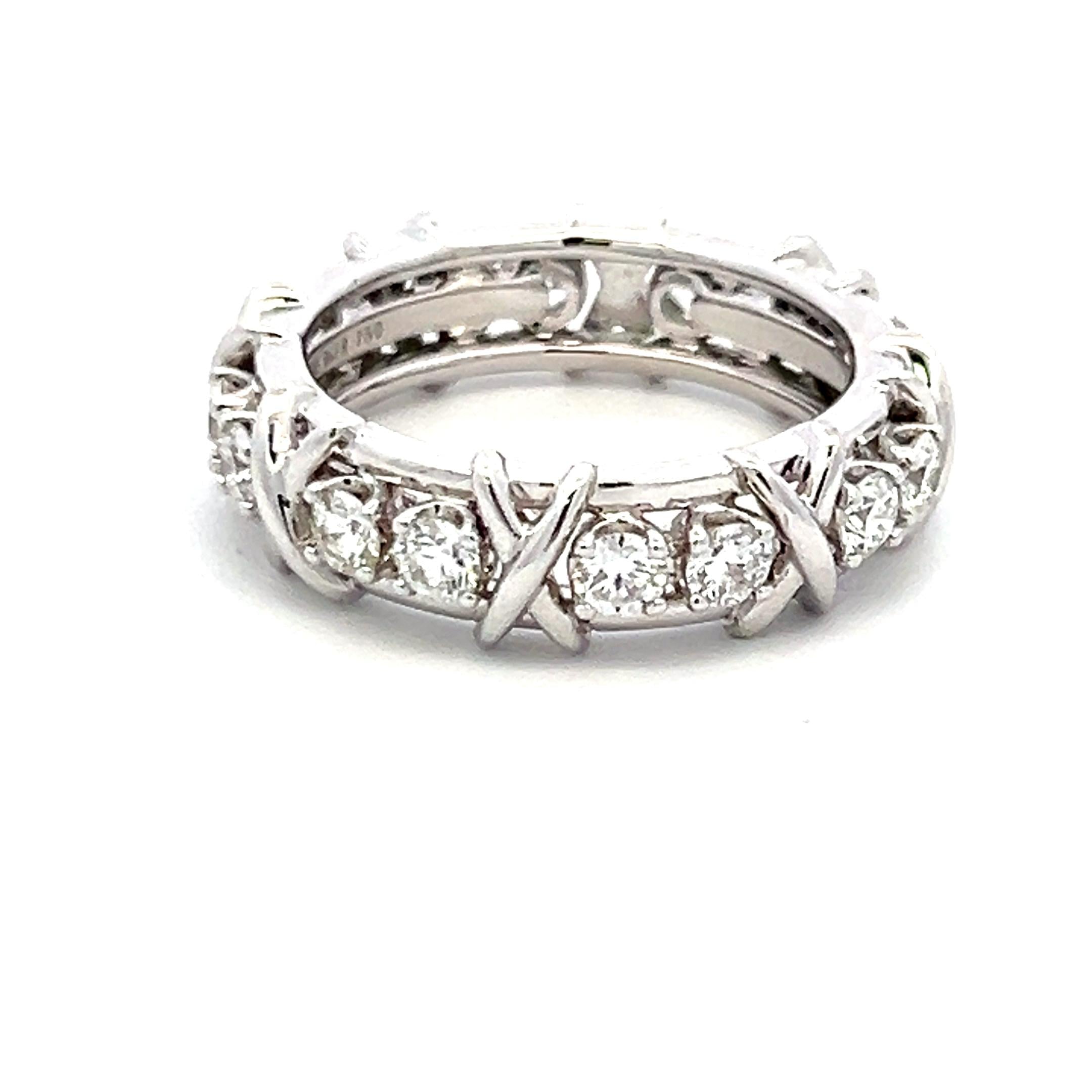Tiffany & Co. 1.14ct F VS1 Diamond Platinum X-Design Eternity Band Ring