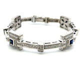 4.00 Carat Round Diamond 1.20 Carat Sapphire 18K White Gold Art-Deco Bracelet