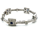 4.00 Carat Round Diamond 1.20 Carat Sapphire 18K White Gold Art-Deco Bracelet