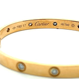 Cartier 0.96 Carat Round Diamond 16 Karat Yellow Gold Love Bracelet Size 17