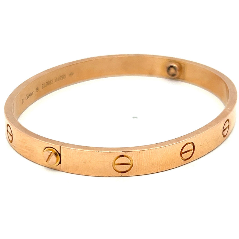 Cartier 18 Karat Rose Gold Love Bracelet Size 18