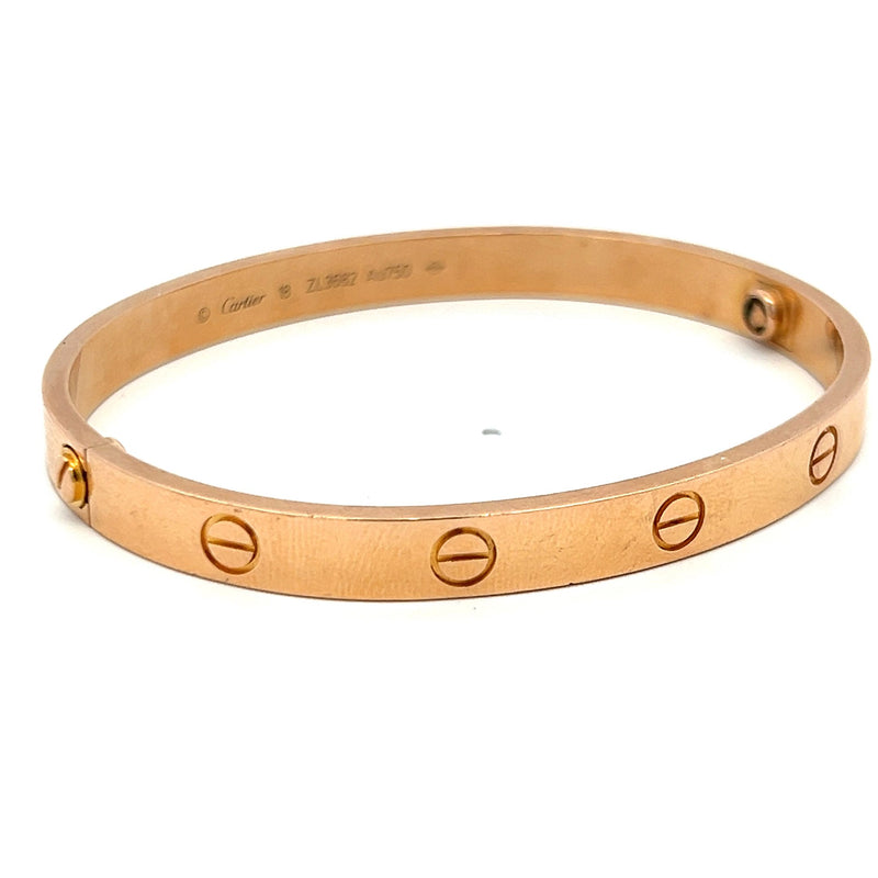 Cartier 18 Karat Rose Gold Love Bracelet Size 18