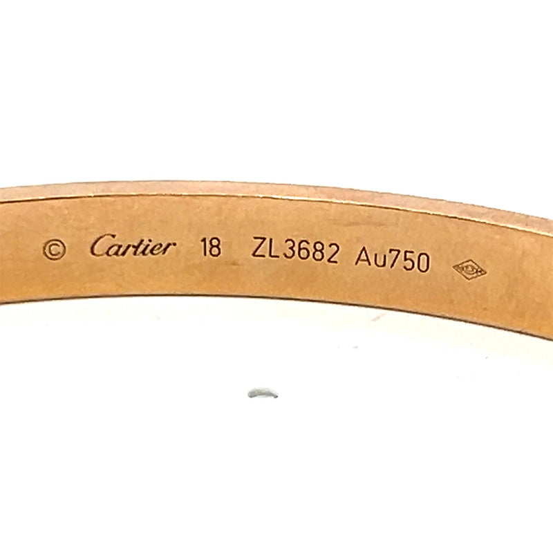 Cartier 18 Karat Rose Gold Love Bracelet Size 18